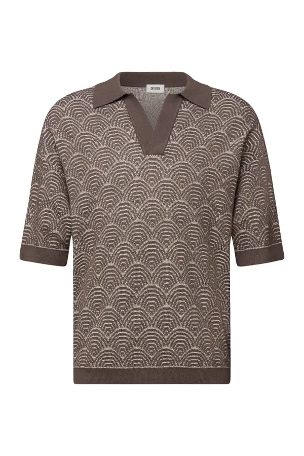 Strickpolo Laurenzzo Jacquardmuster braun