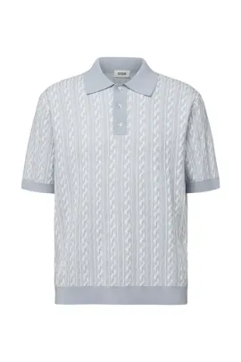 Strickpolo Tamian hellblau Jacquardmuster