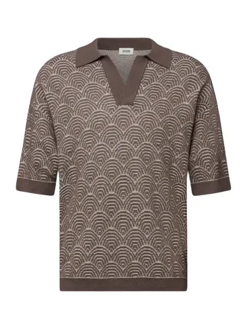 Strickpolo Laurenzzo Jacquardmuster braun