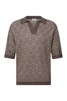Strickpolo Laurenzzo Jacquardmuster braun