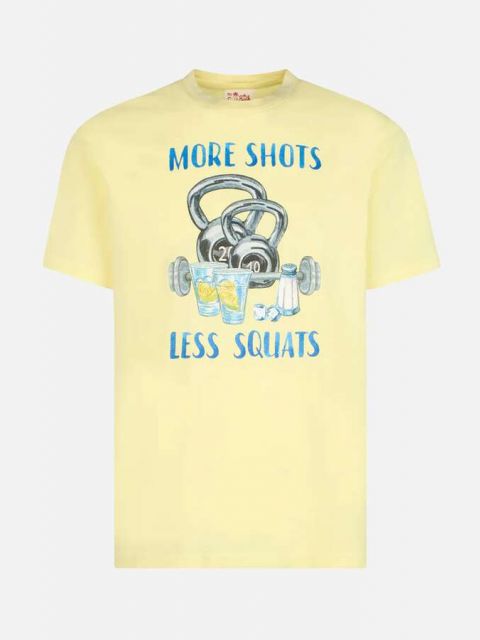 T-Shirt more shots less squats gelb